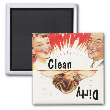 Magnet ~ Vintage Retro Fun Clean Dirty Dishwasher