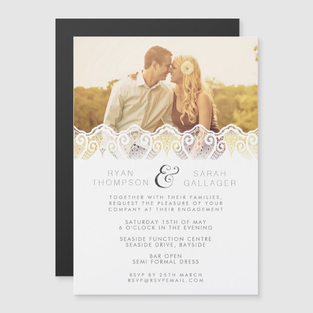 Magnet White Lace Engagement Wedding Photo (Front/Back)