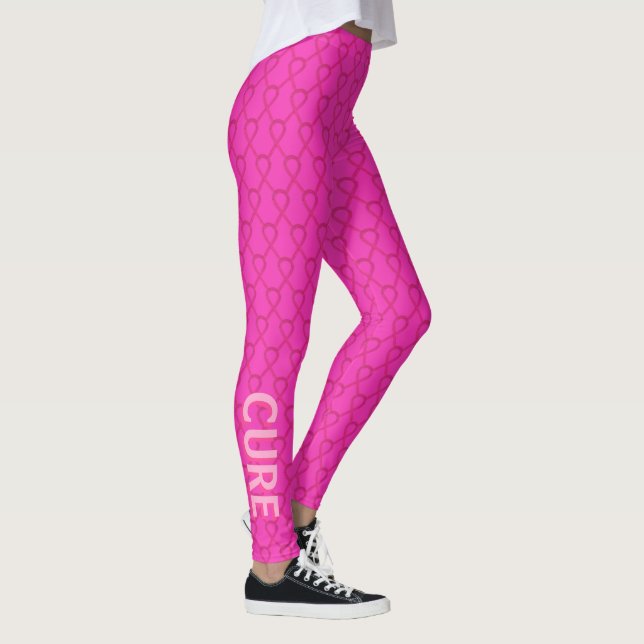 Magneta Pink Awareness Ribbon Words Leggings (Right)