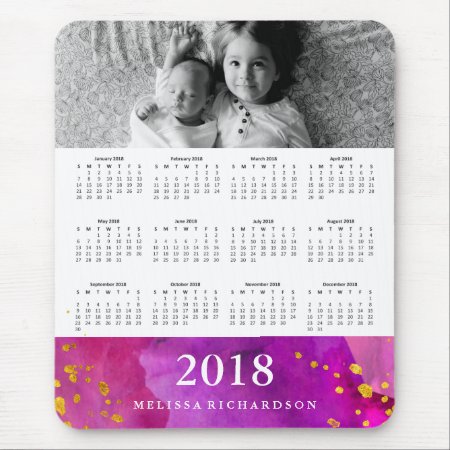 Magneta Watercolor And Gold 2018 Calendar | Photo Mouse Pad