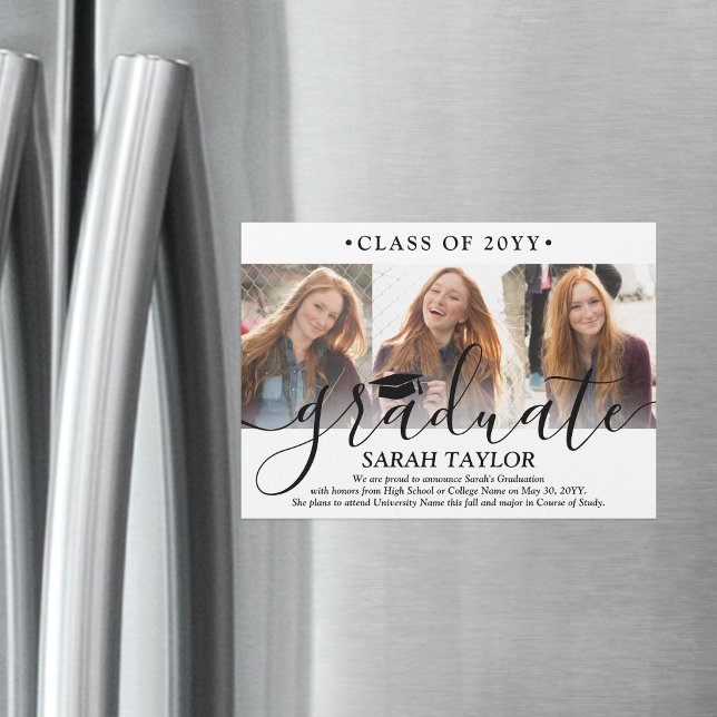 Magnetic 3 Photo Collage Graduation Announcement (Creator Uploaded)