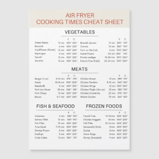 Magnetic Air Fryer Cheat Sheet