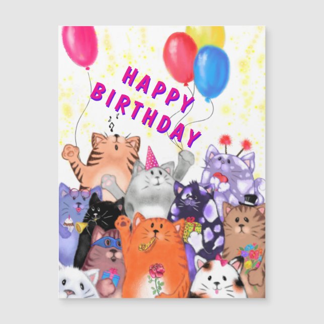 Magnetic Birthday Card with Cat Party (Front)