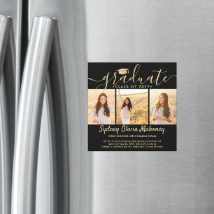 Magnetic Black Gold Graduation Photo Announcement