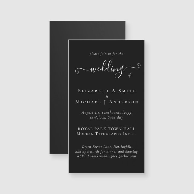 MAGNETIC BLACK WHITE Wedding Invite Save Date (Front/Back)