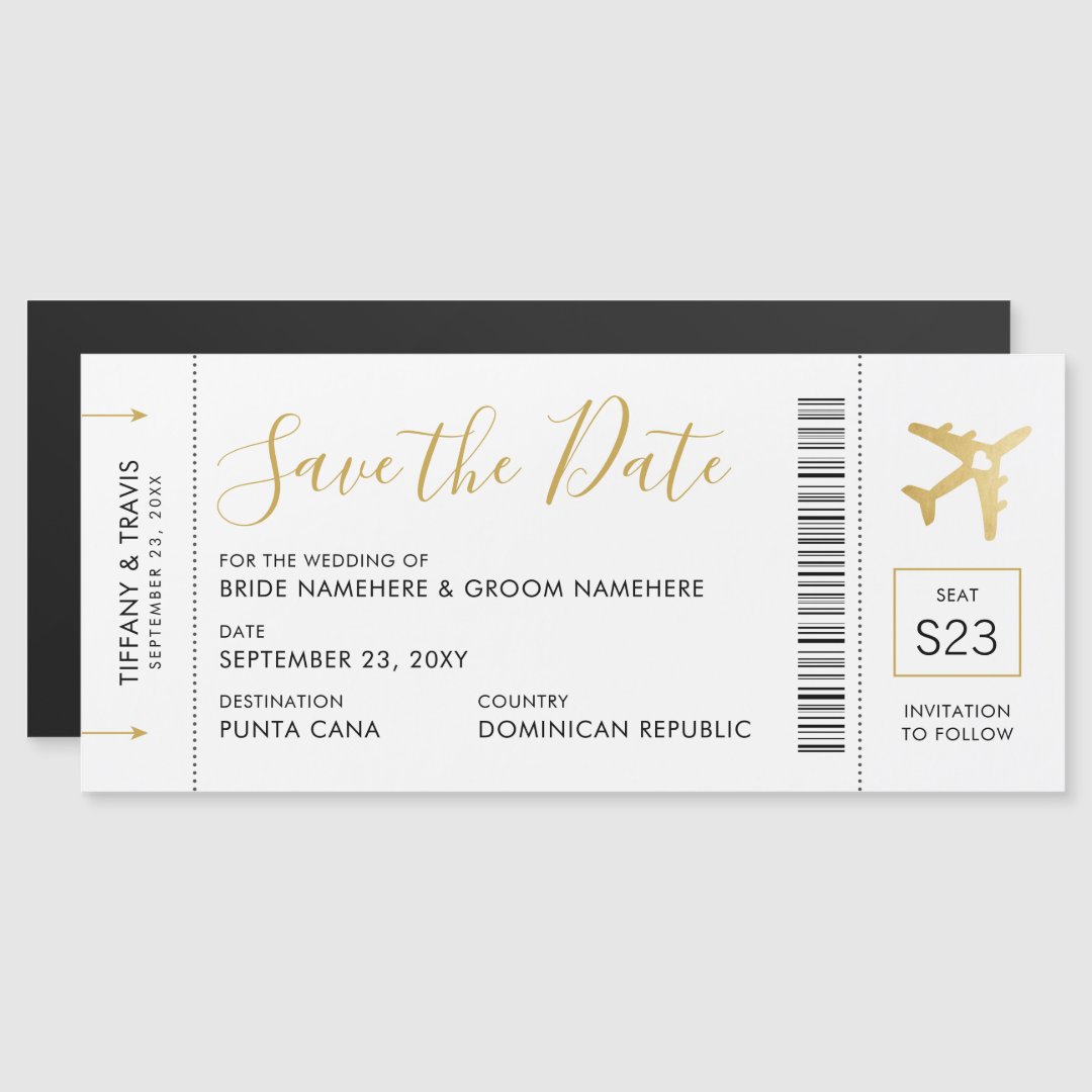 Magnetic Boarding Pass Plane Ticket Save the Date | Zazzle