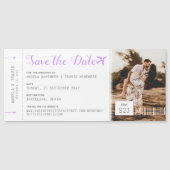 Magnetic Boarding Pass Ticket Save the Date Lilac (Front)