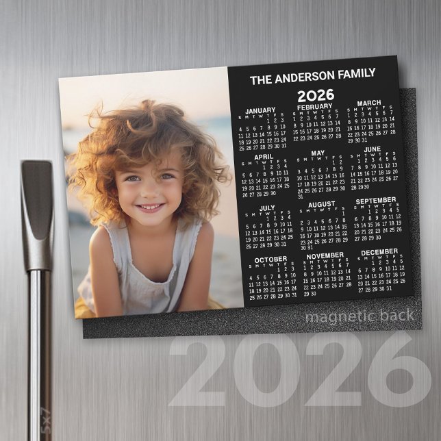 Magnetic Calendar - Photo Full Year View Modern (2026 Calendar Magnet with Custom Photo)