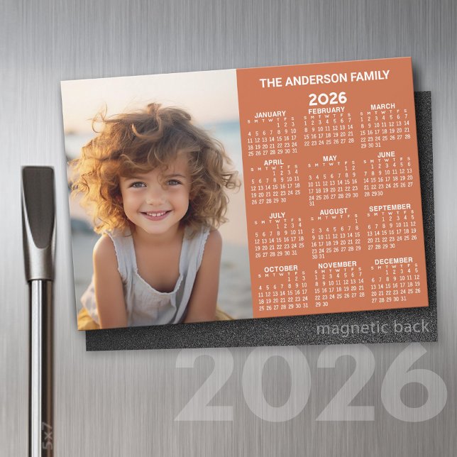 Magnetic Calendar - Photo Full Year View Modern (2026 Calendar Magnet with Custom Photo)