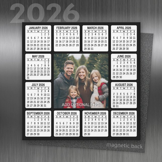 Magnetic Calendar Square with Photo (2026 Calendar with Photo Collage)