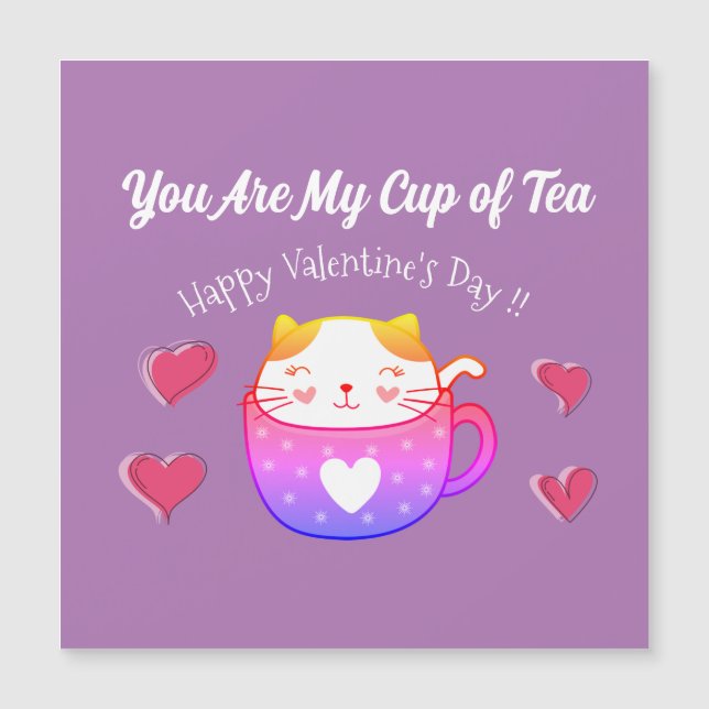 Magnetic Card with a cat inside a tea cup (Front)
