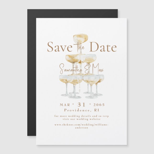 Magnetic Champagne Tower Wedding Save the Date Invitation (Front/Back)