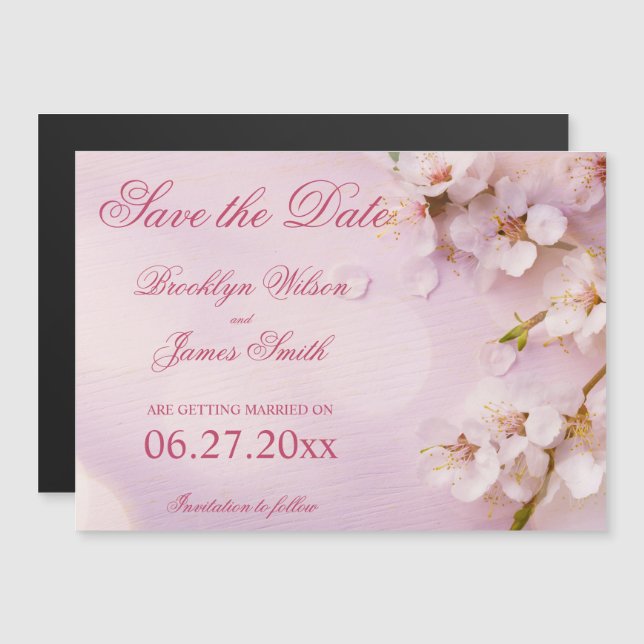 Magnetic Cherry Blossom Elegant Save The Date Magn Invitation (Front/Back)