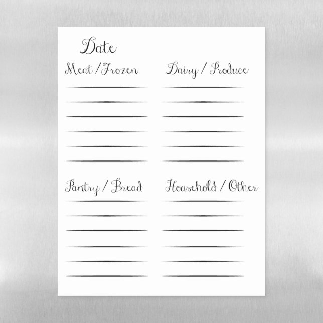 Magnetic Dry Erase Grocery List Magnetic Dry Erase Sheet (Vertical)