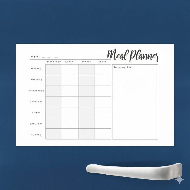 Magnetic Dry Erase Weekly family Meal Planner Magnetic Dry Erase Sheet (Magnetic meal planner on a blue fridge.)