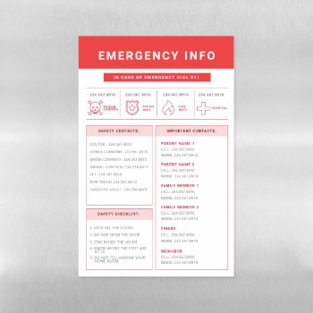 Magnetic Emergency Contact Info Sheet by TheKPlace at Zazzle