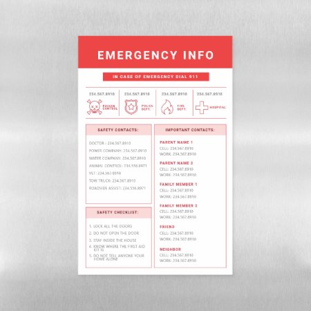 Magnetic Emergency Contact Info Sheet