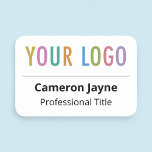 Magnetic Employee Name Tag with Company Logo Large<br><div class="desc">Easily personalize this large name tag with your company logo, employee name, job title, or other custom text. It's available with a magnetic back fastener (do not use with pacemakers) or with a safety pin back. You can customize the white background color. Available in other shapes. The large rectangle name...</div>