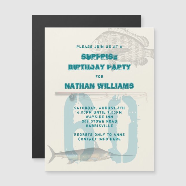 Magnetic Fishing Theme Adult Male Invitations (Front/Back)