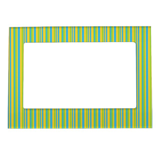 Magnetic Frame: Turquoise, Yellow, Green Stripes Magnetic Photo Frame (Front)