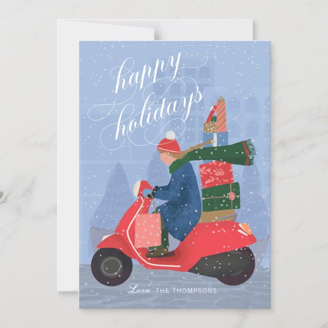Magnetic Happy Holidays Scooter Non-Photo Card (Front)