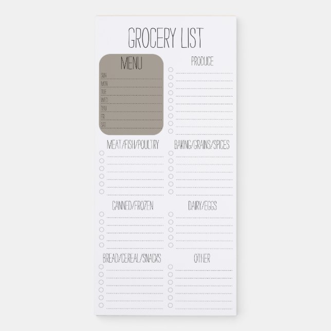 Magnetic Meal Planner Grocery List Notepad (Front)