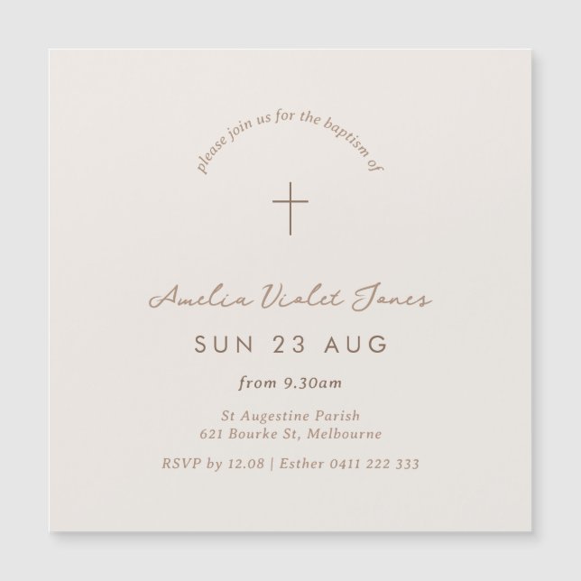 Magnetic Minimal Baptism Christening Invitation (Front)