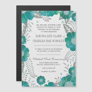 Magnetic Mint Floral Vintage Typography Magnetic Invitation