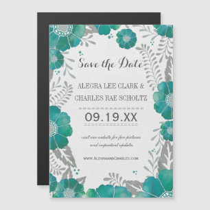 Magnetic Mint Green Floral Vintage Typography Invitation