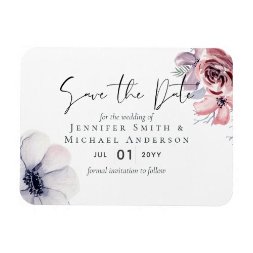 Magnetic Navy Blue Coral Floral Save the Dates Magnet