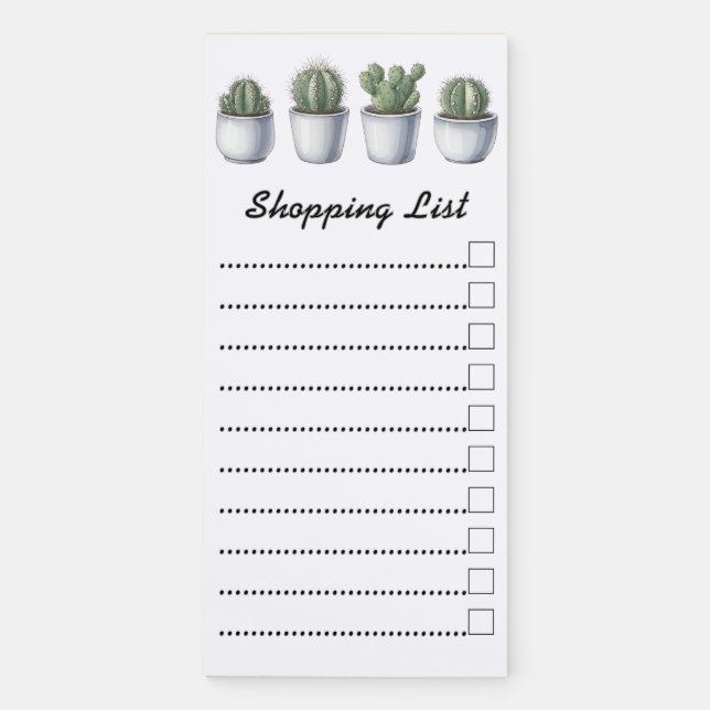 Magnetic Notepad Shopping List Watercolour Cactus (Front)