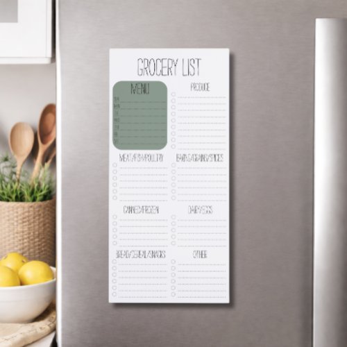 Magnetic Olive Meal Planner Grocery Notepad