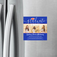 Magnetic Orange Blue Graduation Photo Announcement