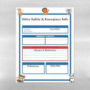 Magnetic Personalized Sitter & Safety Emergency  Dry Erase Sheet