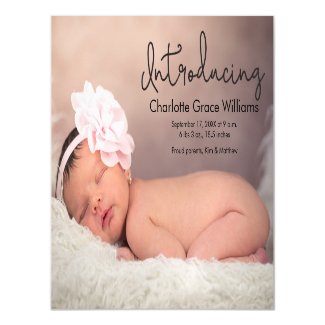 Magnetic photo baby girl birth announcement