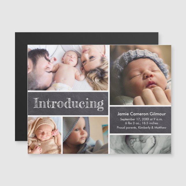 Magnetic photo collage Introducing baby birth Invitation (Front/Back)