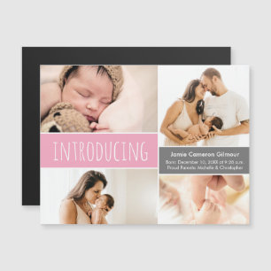 Magnetic photo collage Introducing Pink Baby Girl Invitation