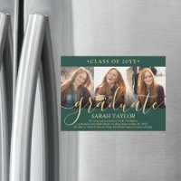 Magnetic Photo Green Gold Graduation Announcement