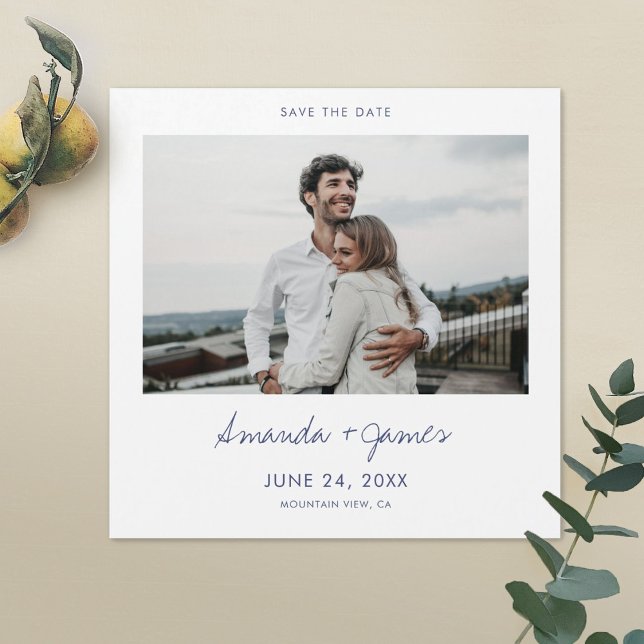 Magnetic Photo Save the Dates with Blue Typography (Creator Uploaded)