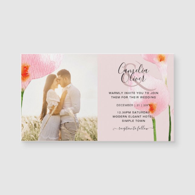 MAGNETIC Pink Calla Lily PHOTO Wedding Invite (Front)