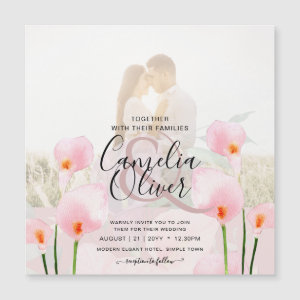 MAGNETIC Pink Calla Lily PHOTO Wedding Invite