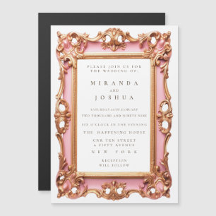 MAGNETIC Pink Gold Ornate Filigree Frame Magnetic Invitation