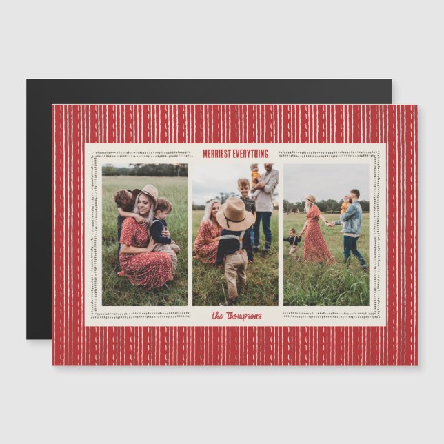 Magnetic Red Modern Farmhouse Holiday Photo Card (Front/Back)