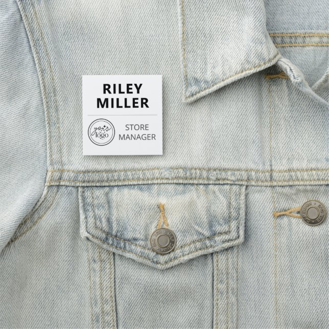 Magnetic Retail Company Logo Square Employee Name Tag (In Situ)