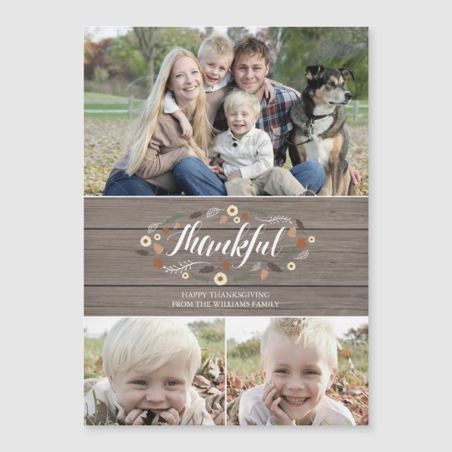 Magnetic Rustic Thanksgiving Photo Card (Front)