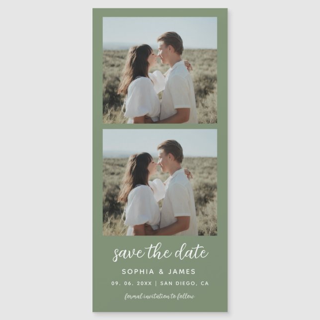 Magnetic Sage Green Photo Strip Wedding (Front)