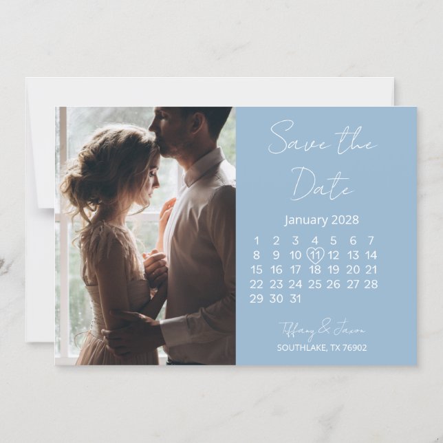 Magnetic Save the Date 31 Days Calendar Light Blue Magnetic Invitation (Front)
