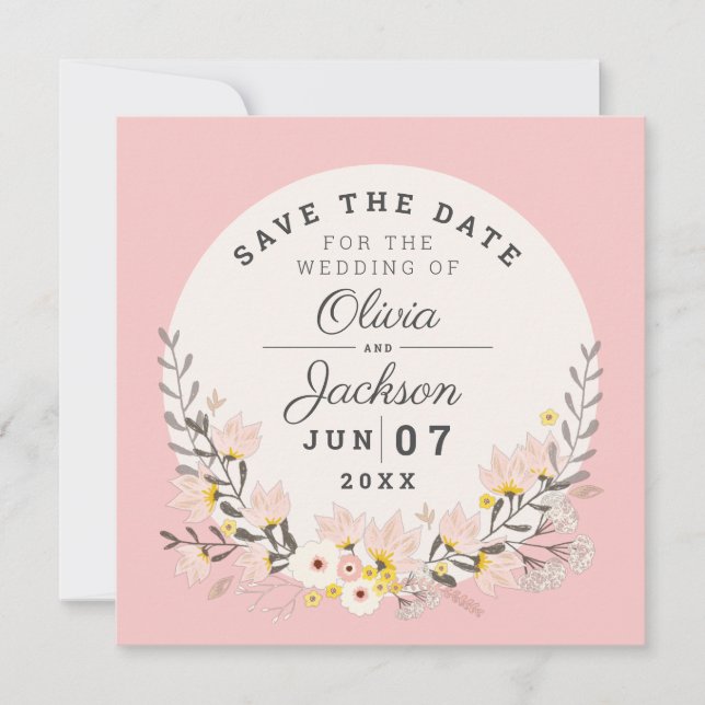 Magnetic Save the Date chic floral blush pink  Invitation (Front)