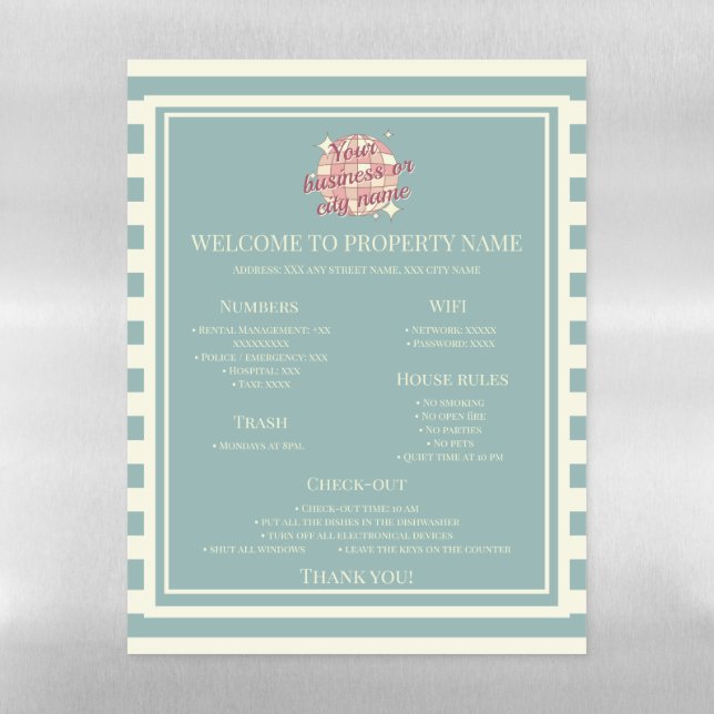 Magnetic Sheet welcome sign house rules airbnb (Vertical)