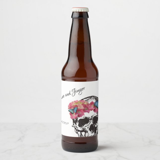 Magnetic Skull Wedding bottle Label (Front)